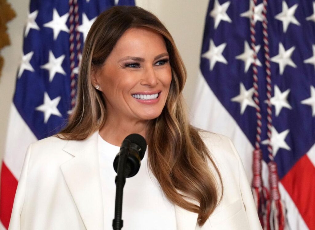Melania Trump ditches usual style for Navy event in Virginia, wears white hat with ‘USA’ logo